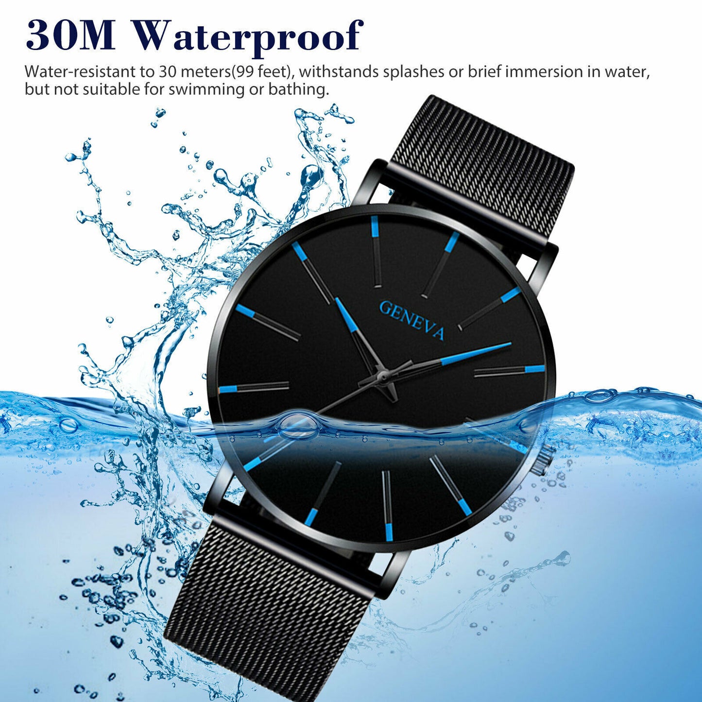 Geneva Stainless Steel Ultra Thin Waterproof Watch