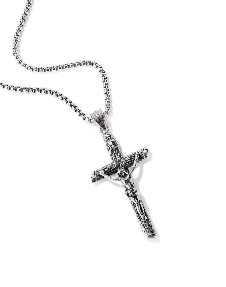 Christian Jesus Cross Pendant Religion Classic Mens Titanium Steel Necklace Factory Direct